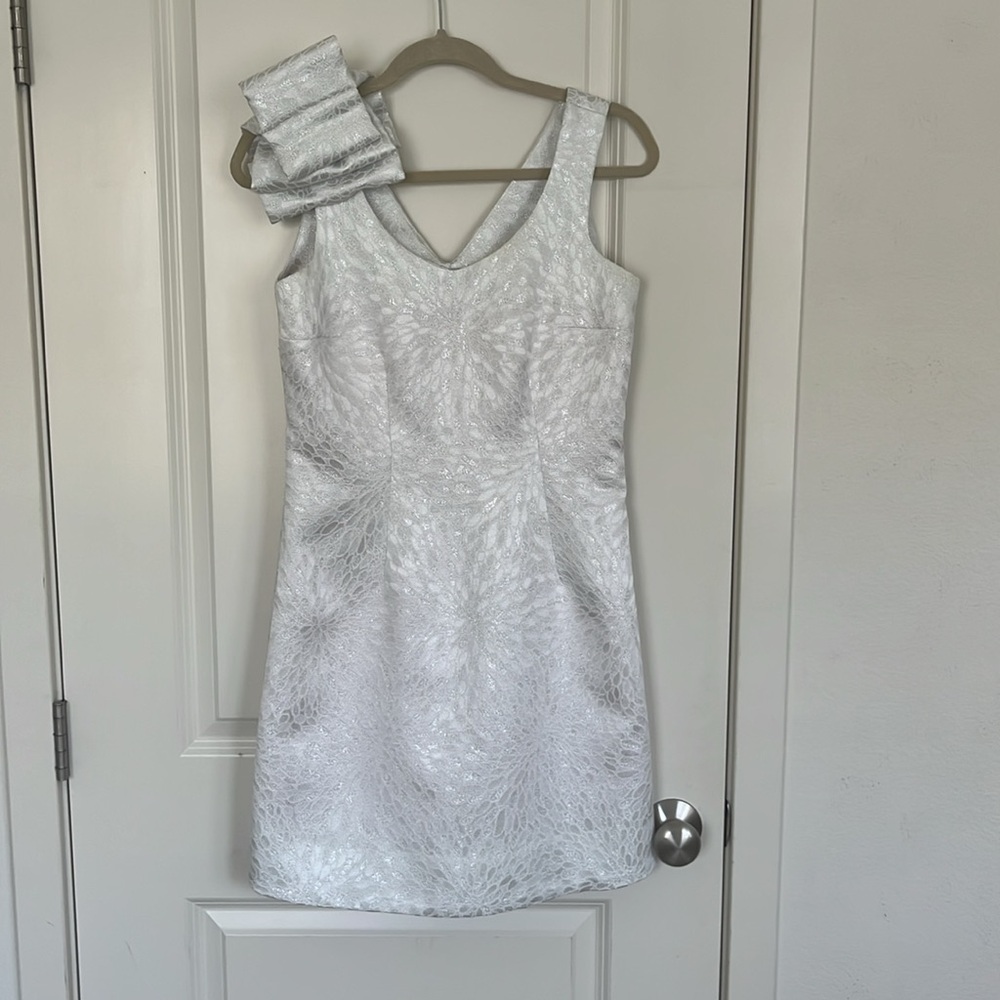 Kirribilla white brocade bow shoulder dress